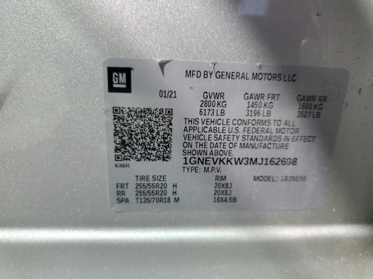 2021 Chevrolet Traverse Premier VIN: 1GNEVKKW3MJ162698 Lot: 71366505