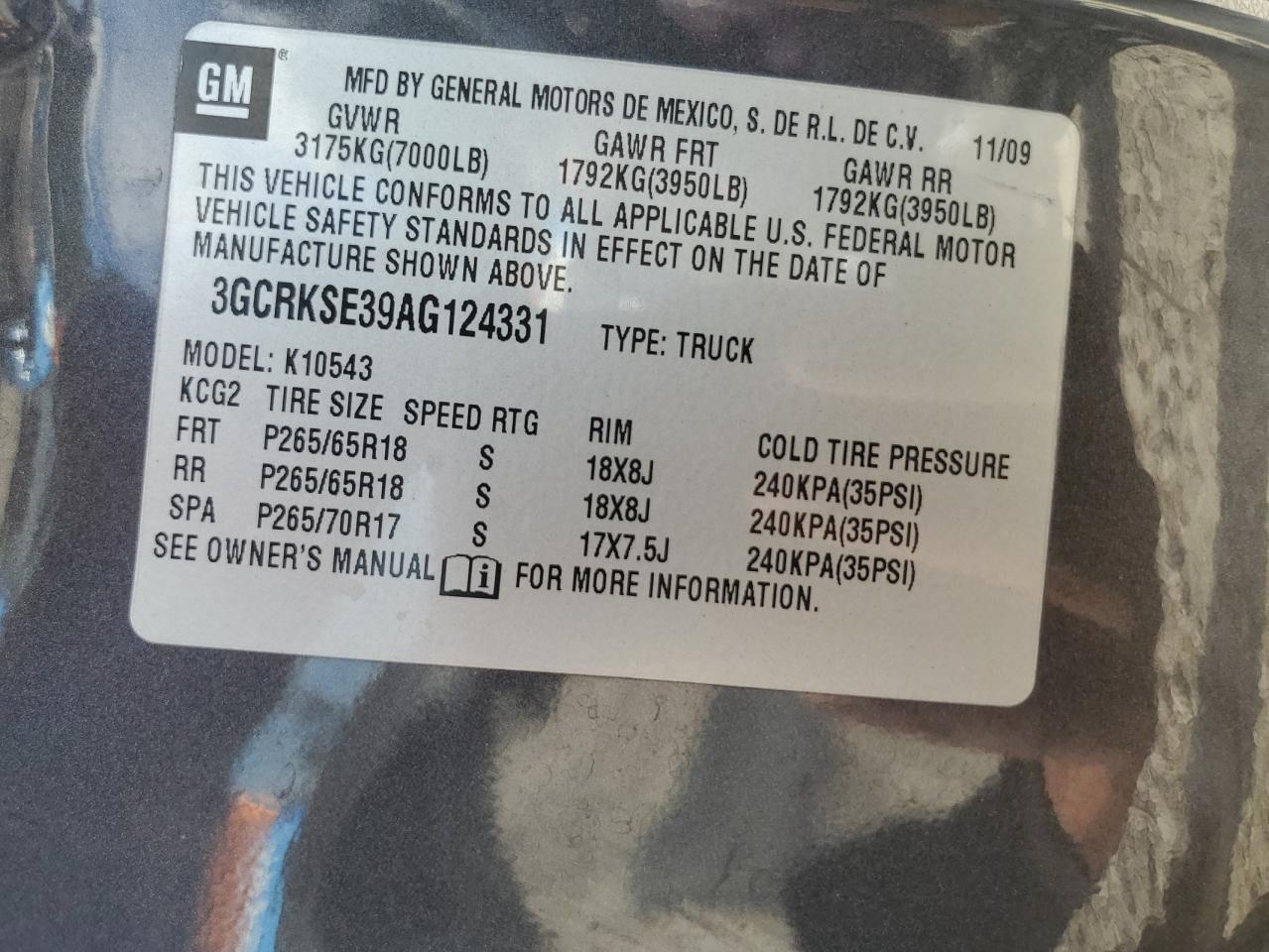 2010 Chevrolet Silverado K1500 Lt VIN: 3GCRKSE39AG124331 Lot: 80859085