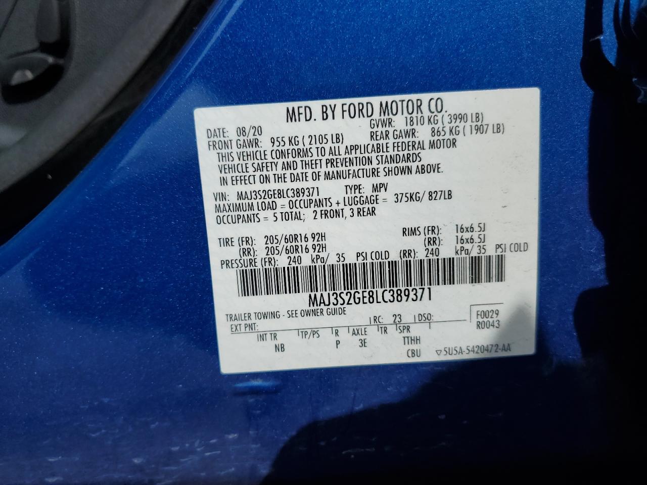 2020 Ford Ecosport Se VIN: MAJ3S2GE8LC389371 Lot: 83755575