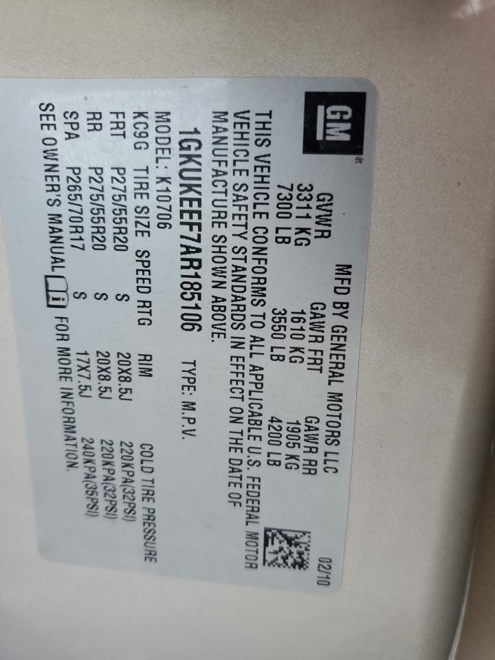 2010 GMC Yukon Denali VIN: 1GKUKEEF7AR185106 Lot: 71897785