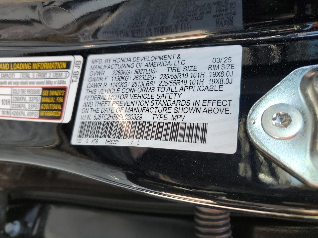 2025 Acura Rdx Technology VIN: 5J8TC2H59SL020329 Lot: 80837445