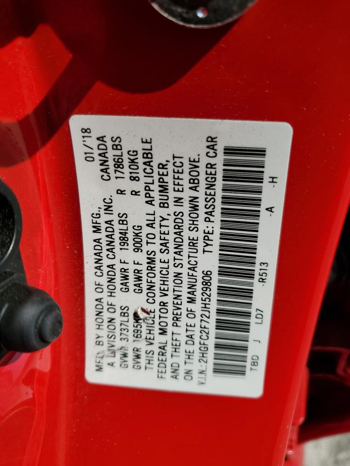 2018 Honda Civic Ex VIN: 2HGFC2F72JH529806 Lot: 80741695