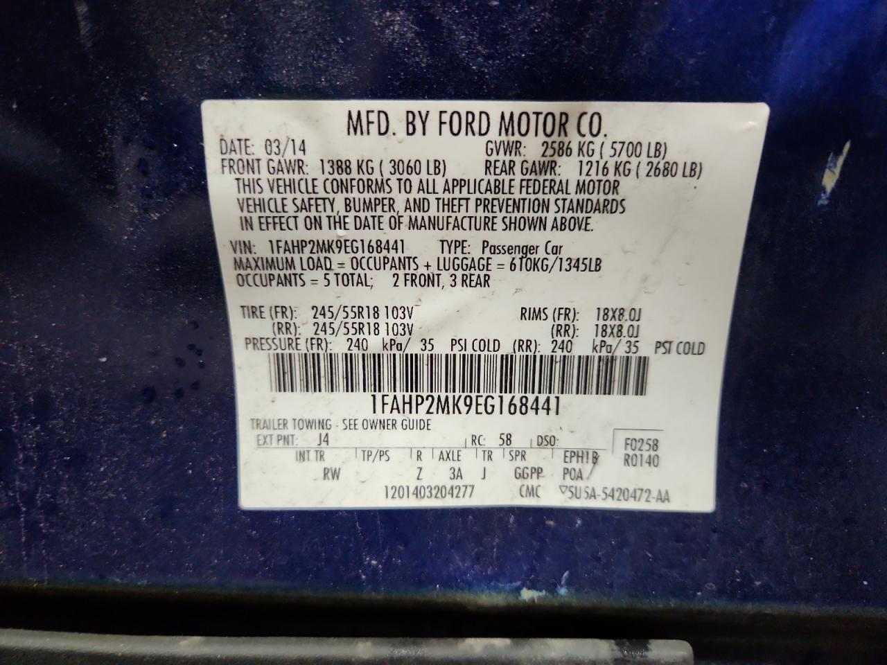 2014 Ford Taurus Police Interceptor VIN: 1FAHP2MK9EG168441 Lot: 84643695