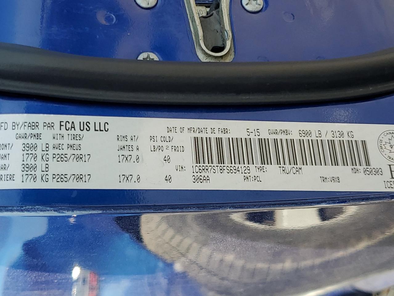 2015 Ram 1500 St VIN: 1C6RR7ST8FS694129 Lot: 80251015