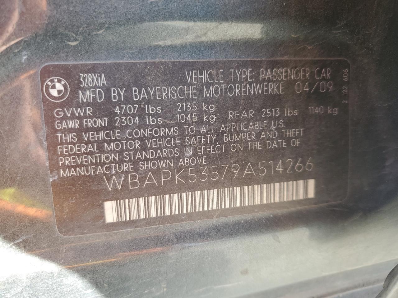 2009 BMW 328 Xi Sulev VIN: WBAPK53579A514266 Lot: 80210695