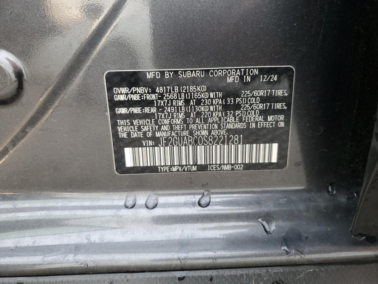 2025 Subaru Crosstrek VIN: JF2GUABC0S8221281 Lot: 81209855