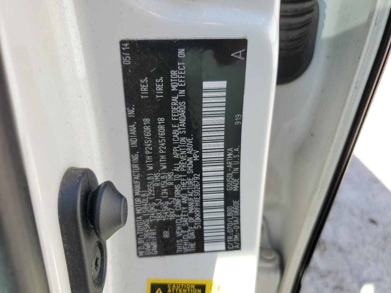 2014 Toyota Highlander Xle VIN: 5TDKKRFHXES026792 Lot: 81195035