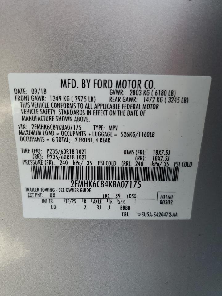2019 Ford Flex Sel VIN: 2FMHK6C84KBA07175 Lot: 80725705