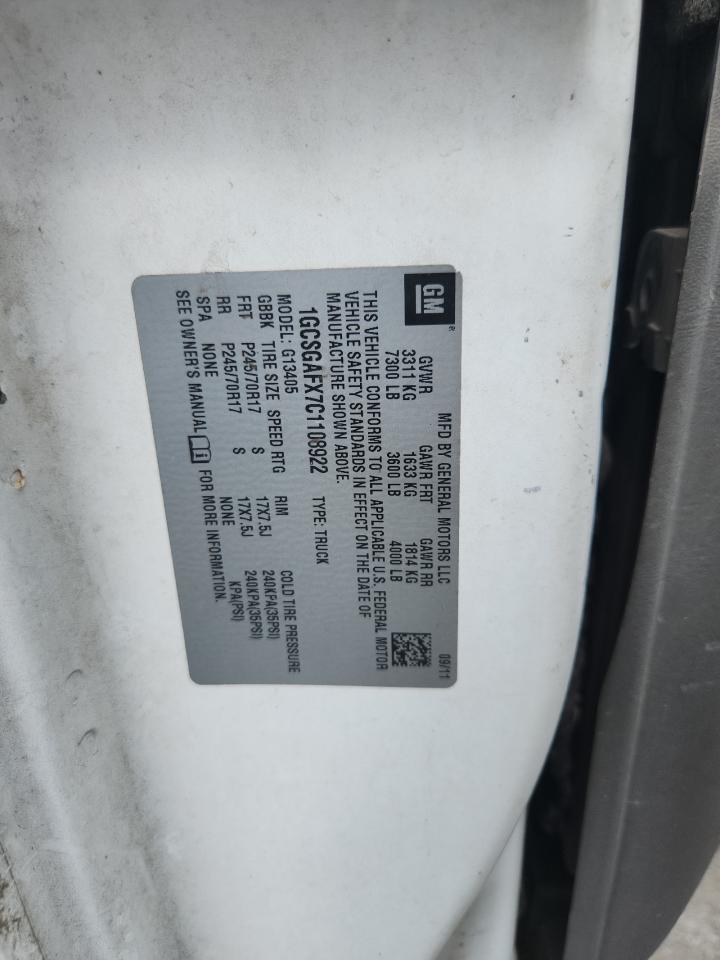 2012 Chevrolet Express G1500 VIN: 1GCSGAFX7C1108922 Lot: 81191915