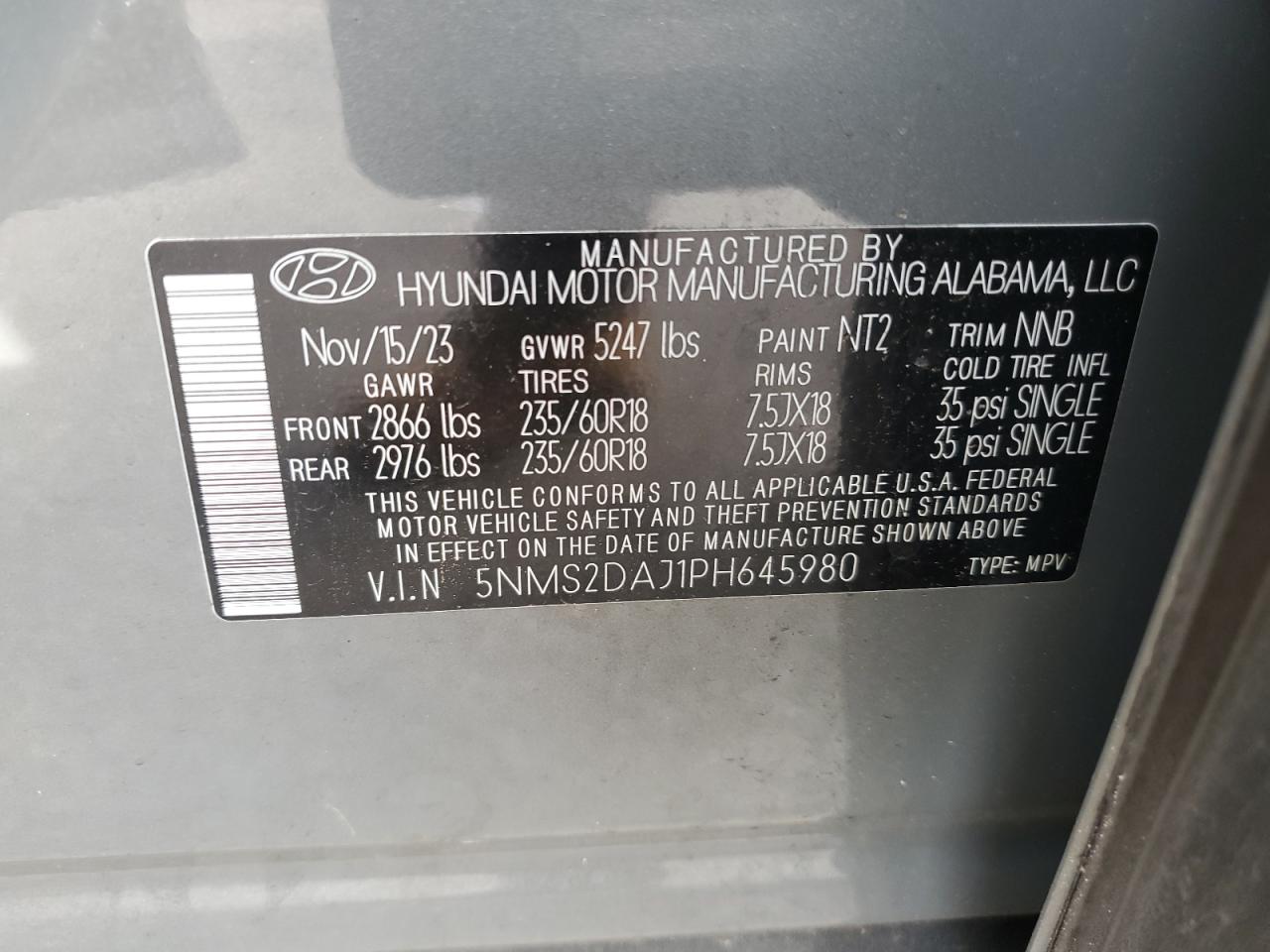 2023 Hyundai Santa Fe Sel VIN: 5NMS2DAJ1PH645980 Lot: 83828835