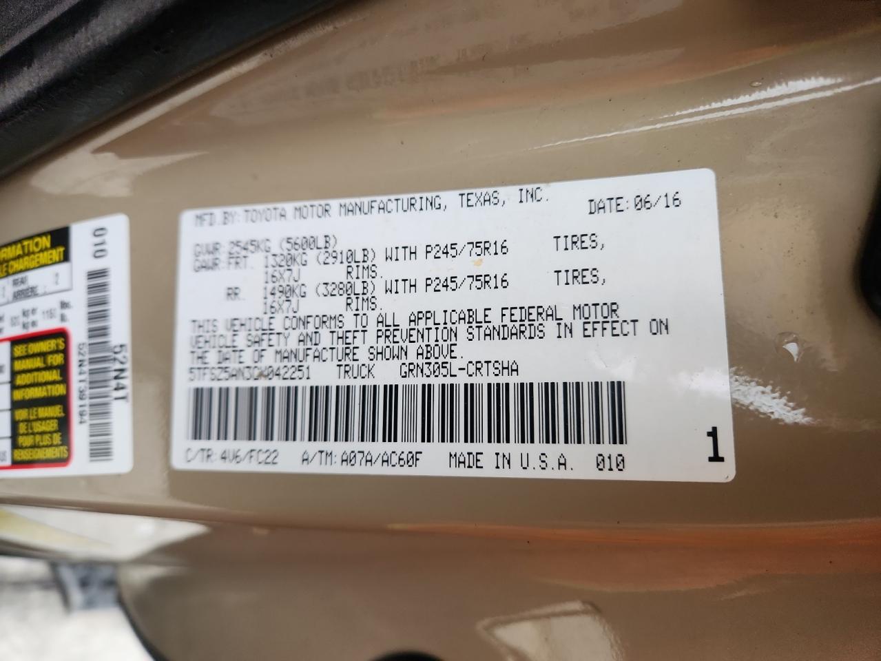 2016 Toyota Tacoma Access Cab VIN: 5TFSZ5AN3GX042251 Lot: 81762795