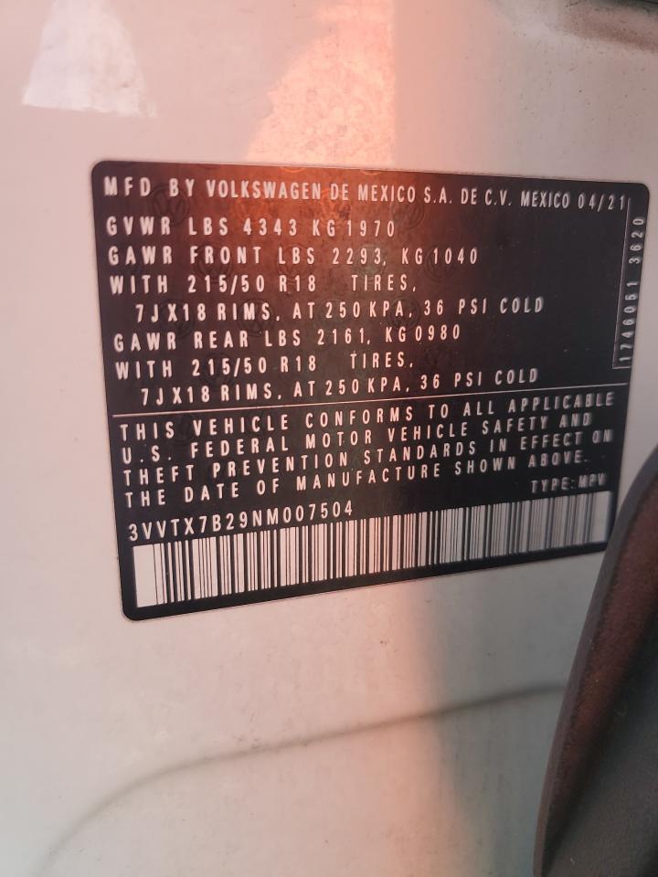 2022 Volkswagen Taos Se VIN: 3VVTX7B29NM007504 Lot: 80294505