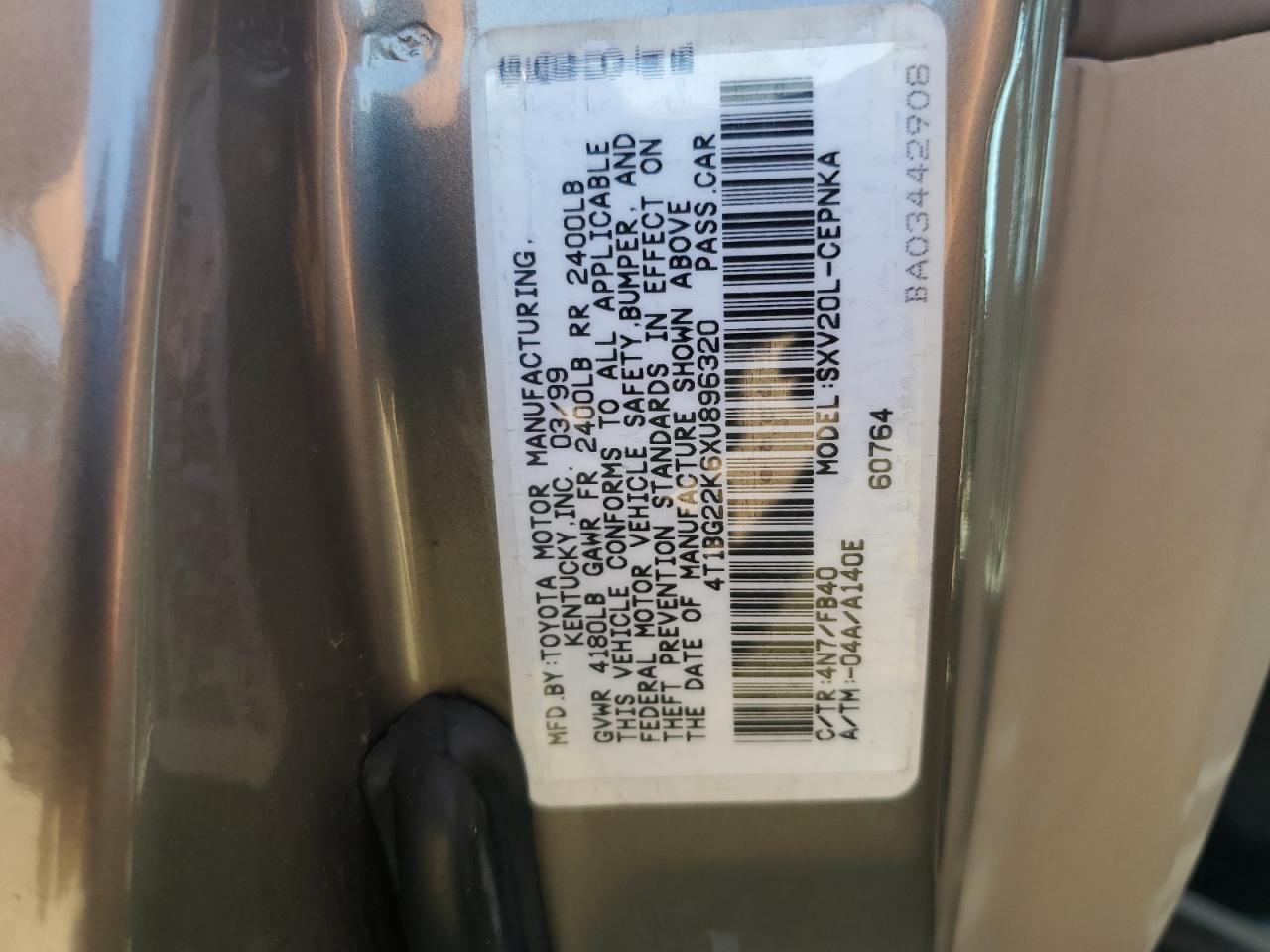 1999 Toyota Camry Ce VIN: 4T1BG22K6XU896320 Lot: 70900405