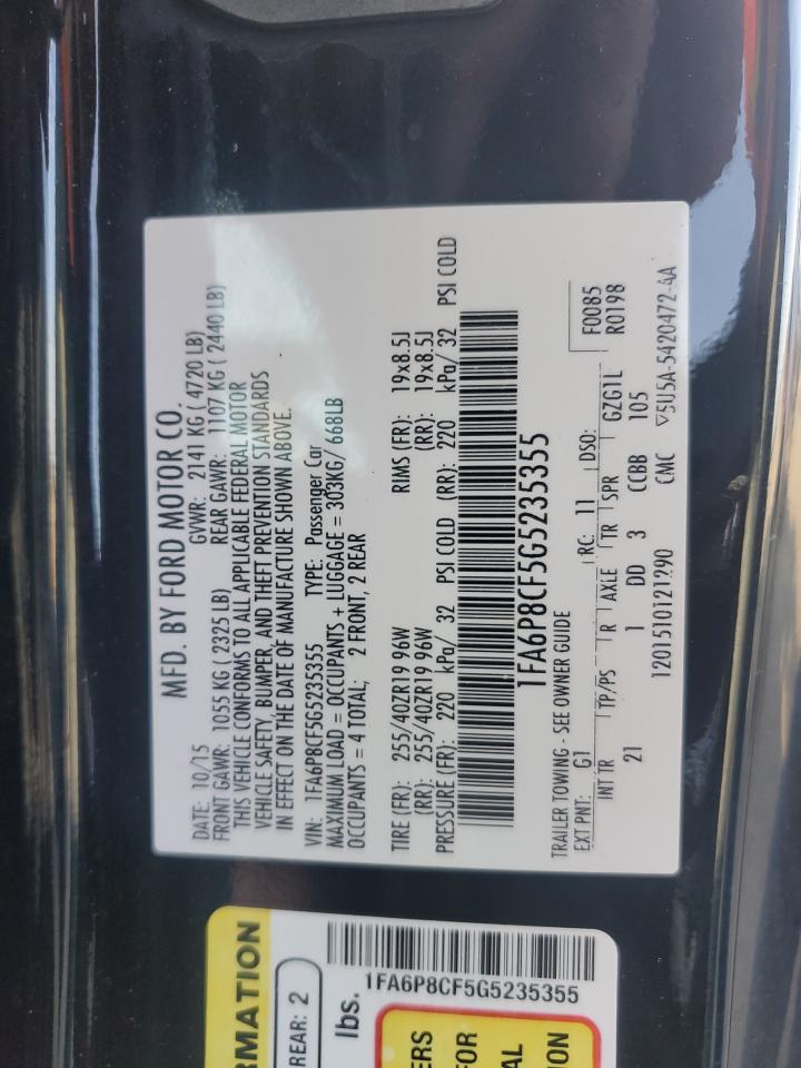 2016 Ford Mustang Gt VIN: 1FA6P8CF5G5235355 Lot: 81735245