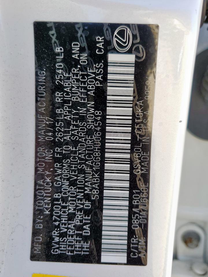 2017 Lexus Es 350 VIN: 58ABK1GG8HU064548 Lot: 81113125