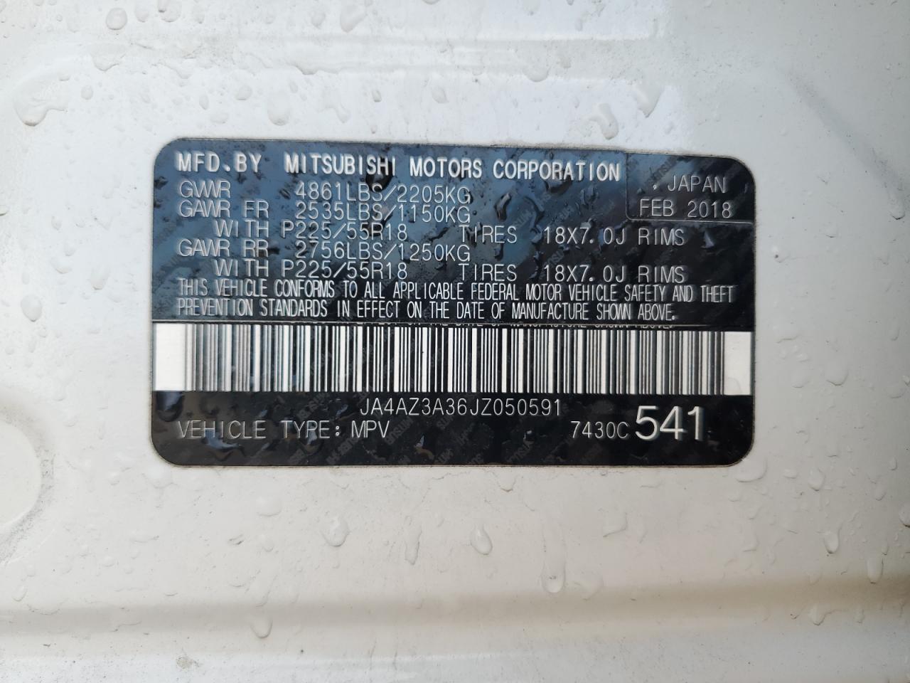 2018 Mitsubishi Outlander Se VIN: JA4AZ3A36JZ050591 Lot: 72047945