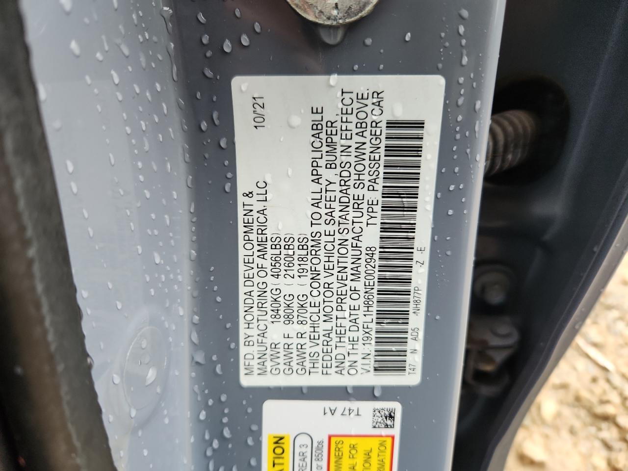 2022 Honda Civic Sport Touring VIN: 19XFL1H86NE002948 Lot: 81796285