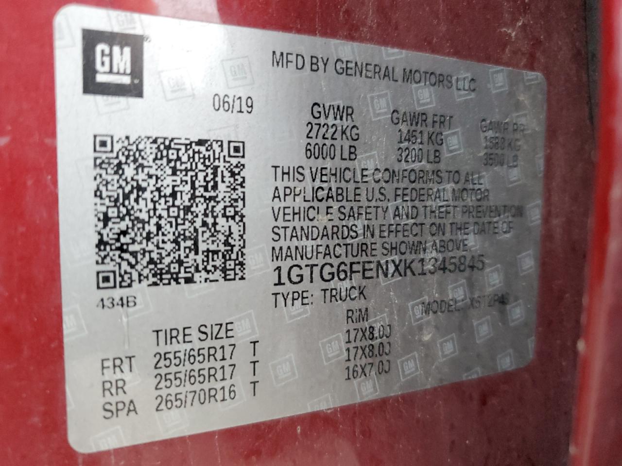 2019 GMC Canyon All Terrain VIN: 1GTG6FENXK1345845 Lot: 81814265