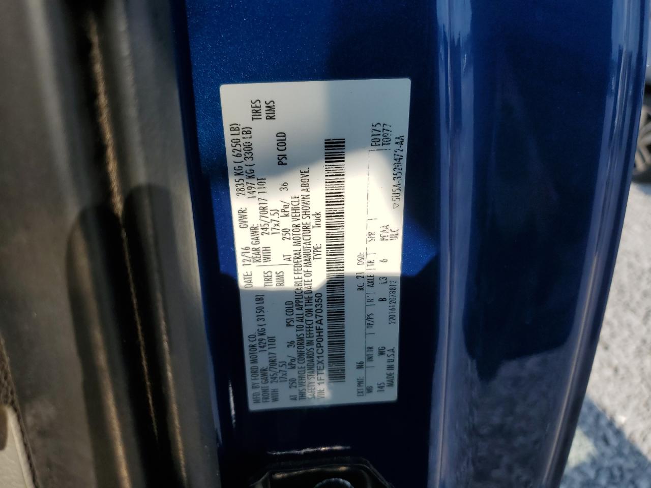 2017 Ford F150 Super Cab VIN: 1FTEX1CP0HFA70350 Lot: 80558165