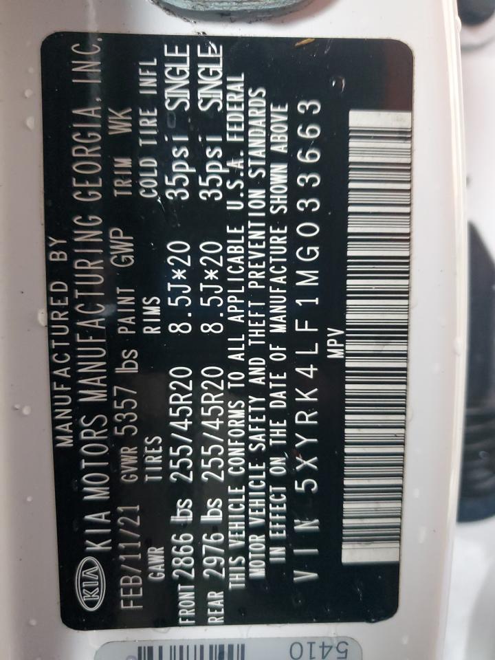 2021 Kia Sorento Sx VIN: 5XYRK4LF1MG033663 Lot: 81477855