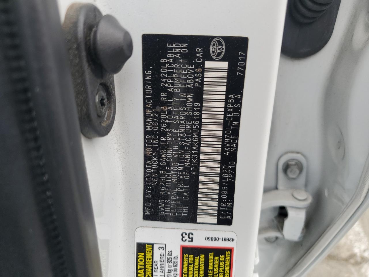 2021 Toyota Camry Xse VIN: 4T1K31AK6MU561819 Lot: 82128815