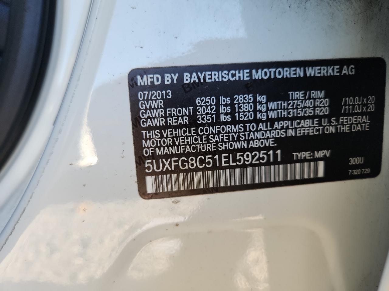 2014 BMW X6 xDrive50I VIN: 5UXFG8C51EL592511 Lot: 71433085