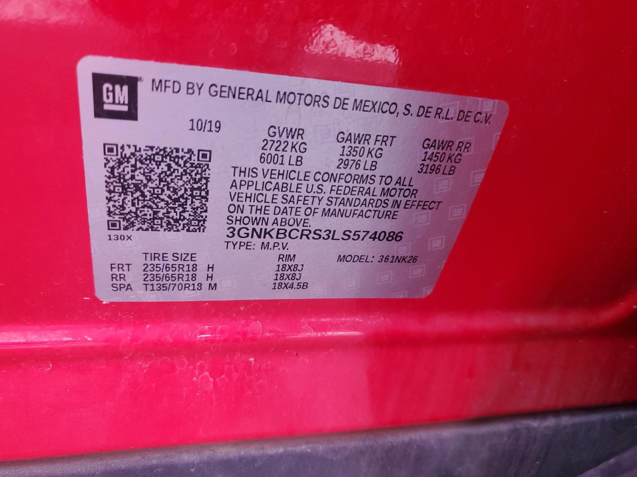 2020 Chevrolet Blazer 2Lt VIN: 3GNKBCRS3LS574086 Lot: 84286385