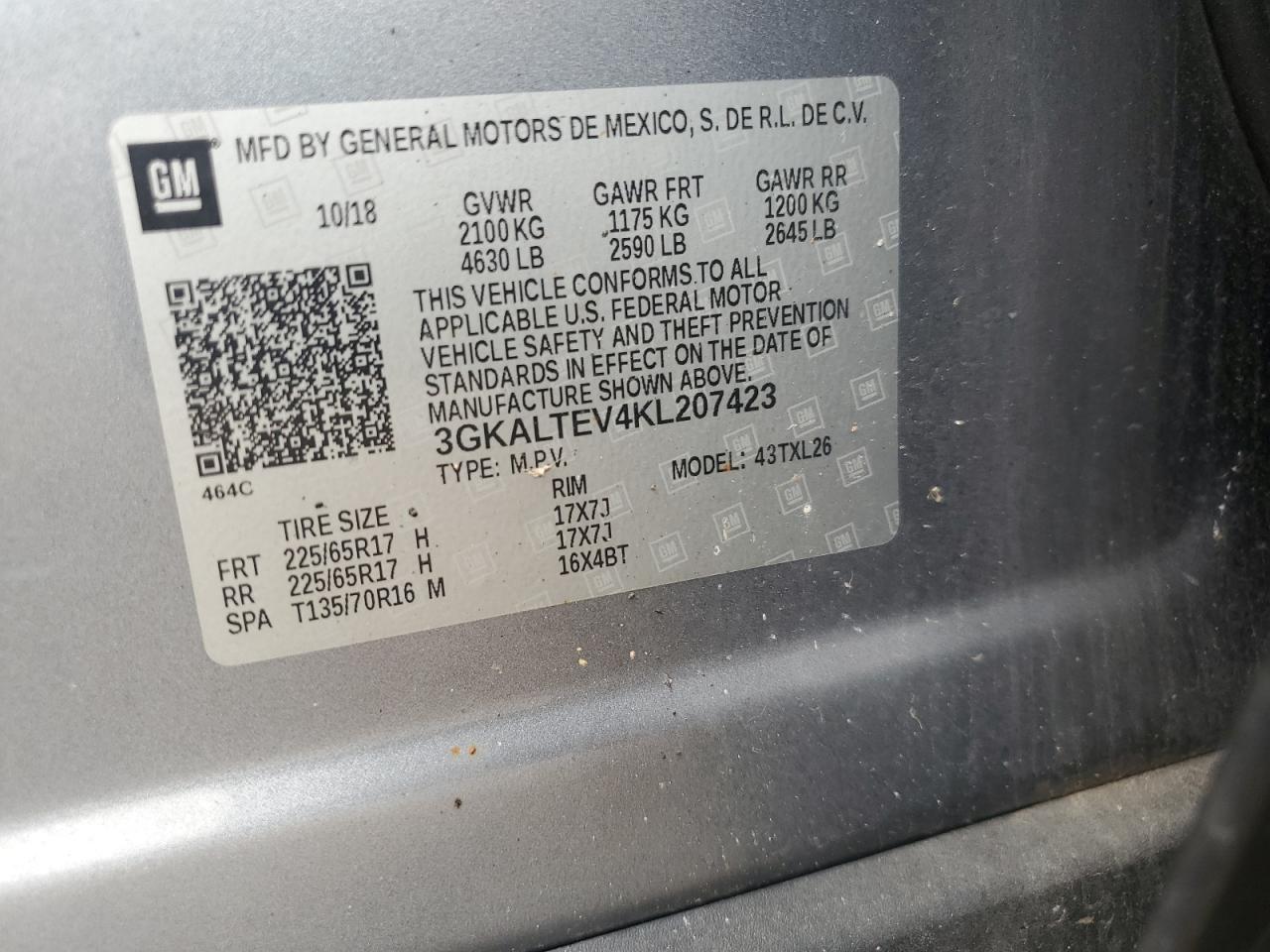 2019 GMC Terrain Sle VIN: 3GKALTEV4KL207423 Lot: 71777425