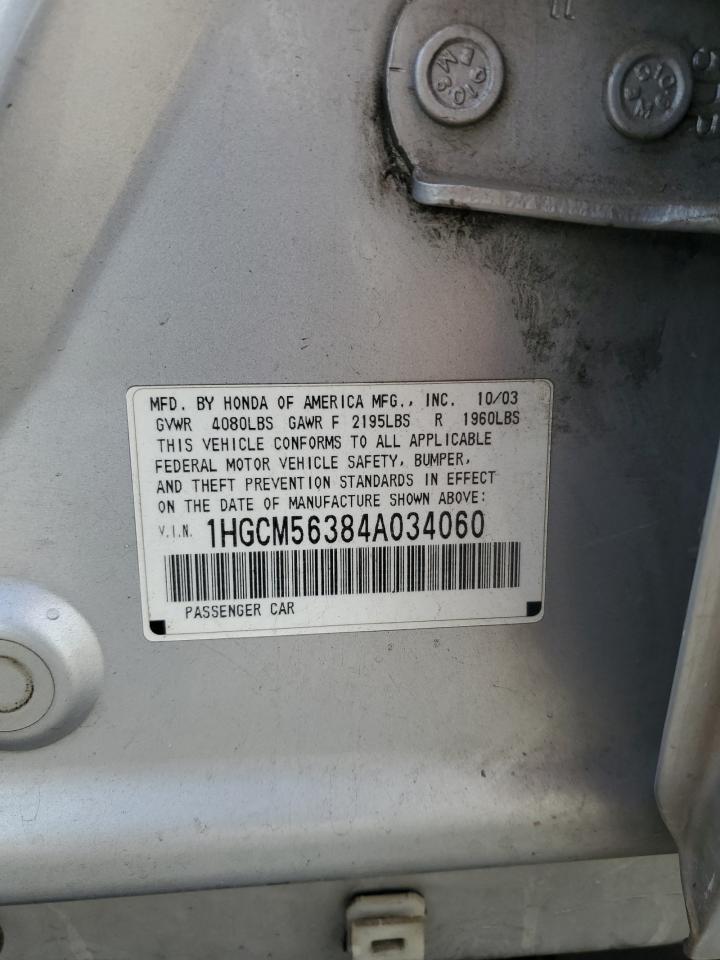 2004 Honda Accord Lx VIN: 1HGCM56384A034060 Lot: 72040765