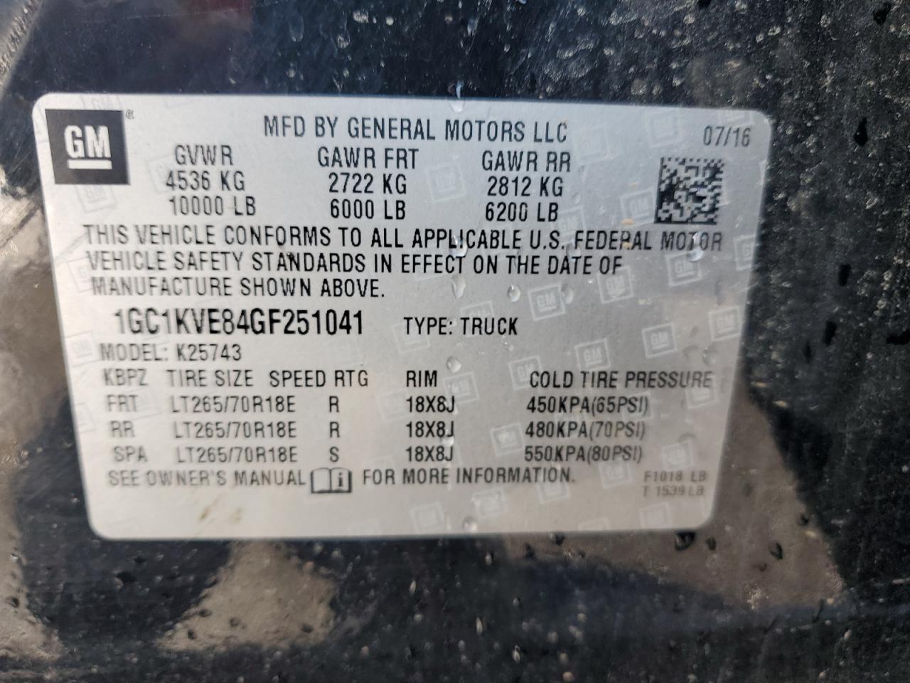 2016 Chevrolet Silverado K2500 Heavy Duty Lt VIN: 1GC1KVE84GF251041 Lot: 71860775