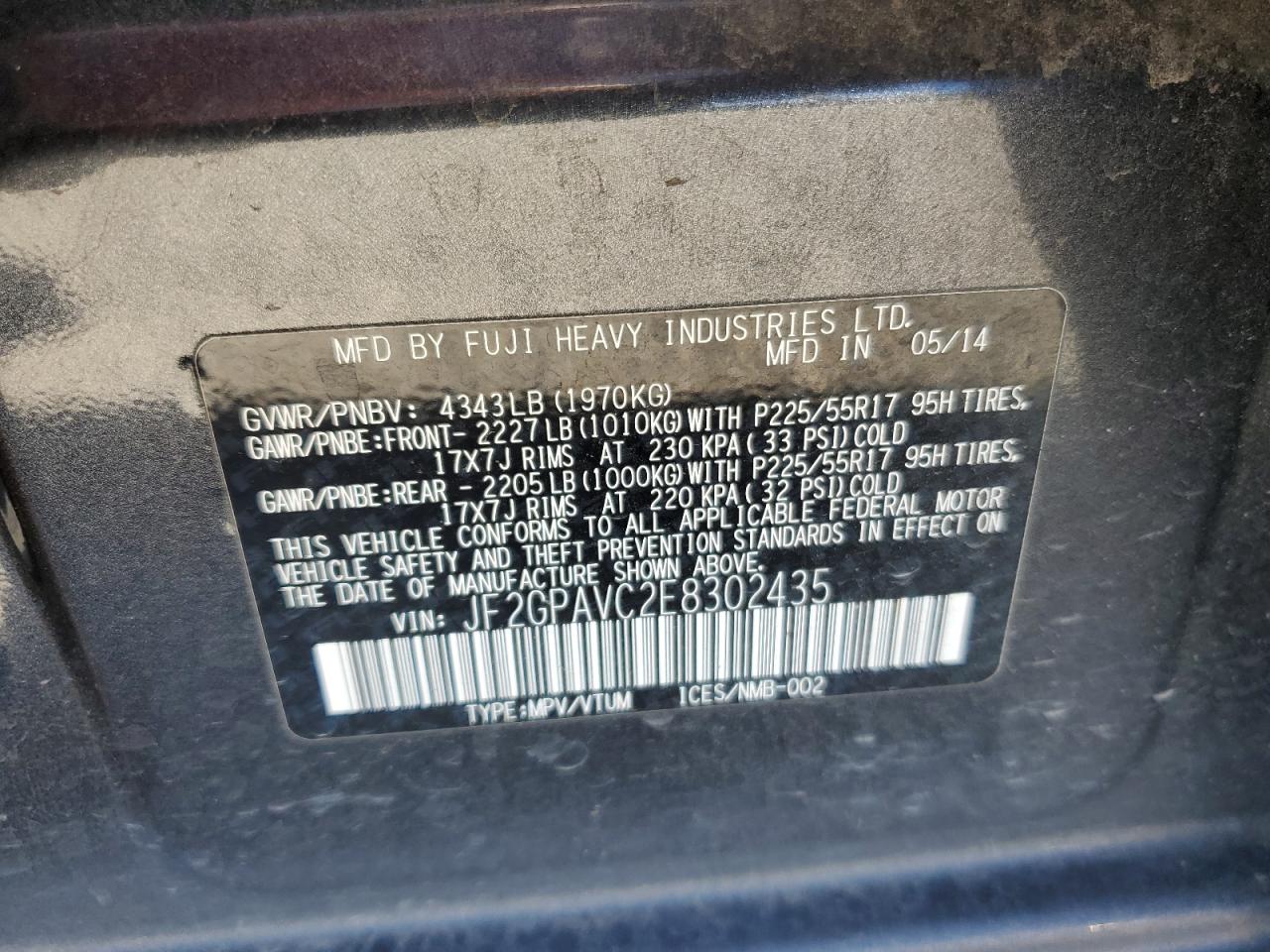 2014 Subaru Xv Crosstrek 2.0 Premium VIN: JF2GPAVC2E8302435 Lot: 80664285