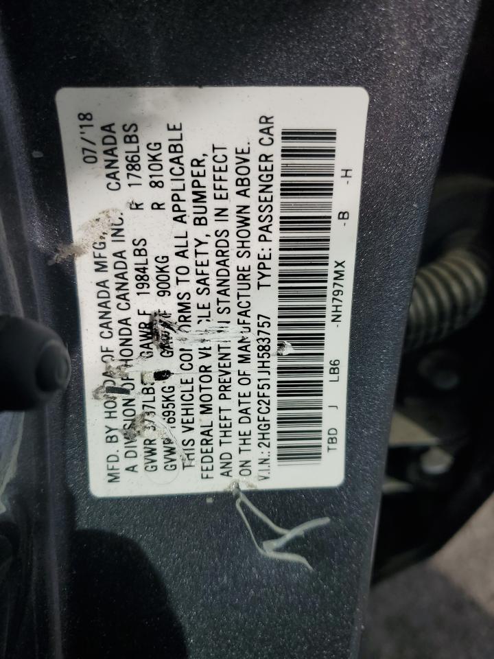 2018 Honda Civic Lx VIN: 2HGFC2F51JH583757 Lot: 81883825