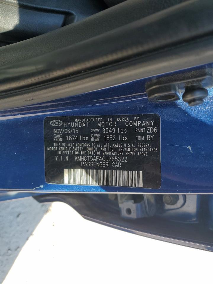2016 Hyundai Accent Se VIN: KMHCT5AE4GU265322 Lot: 84369365