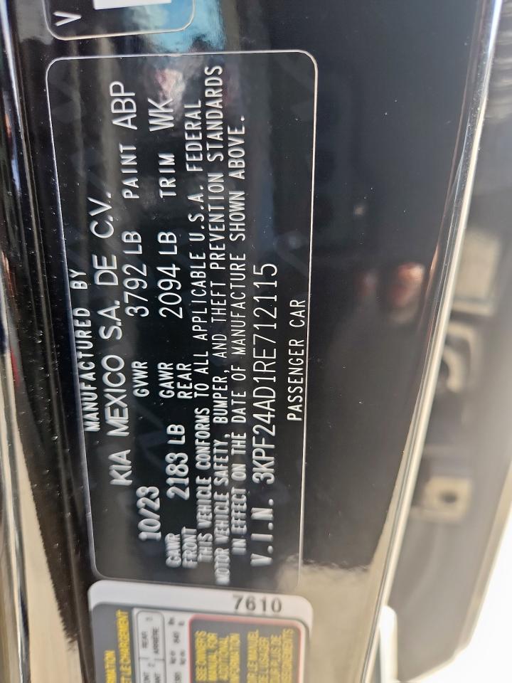 2024 Kia Forte Lx VIN: 3KPF24AD1RE712115 Lot: 84813495