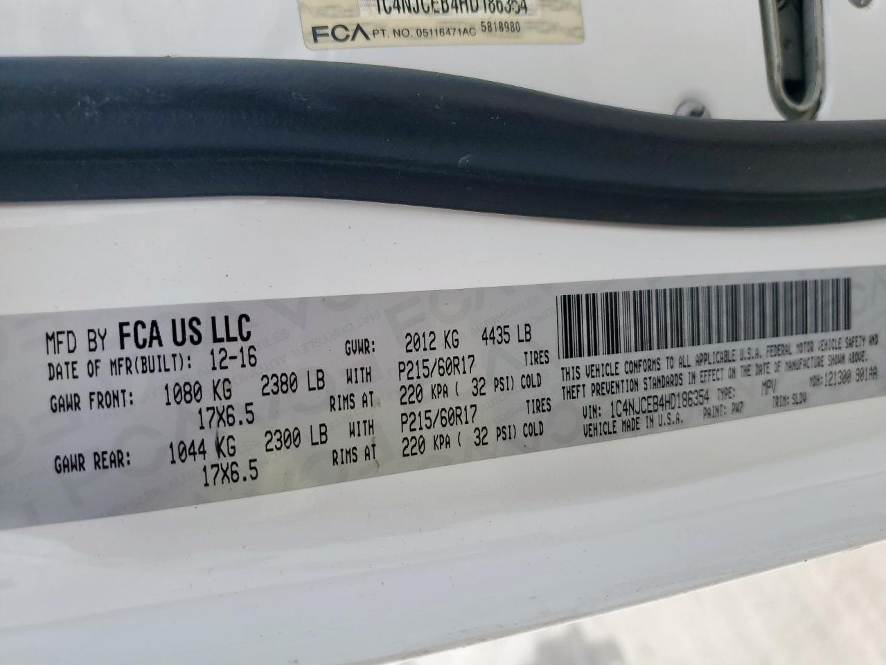 2017 Jeep Compass Latitude VIN: 1C4NJCEB4HD186354 Lot: 82139935