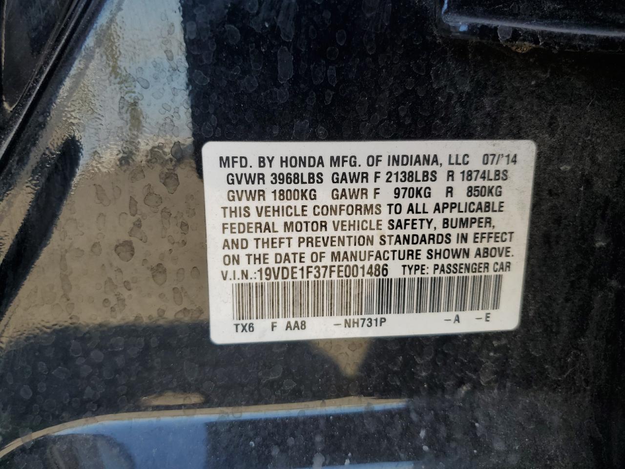 2015 Acura Ilx 20 VIN: 19VDE1F37FE001486 Lot: 83978825