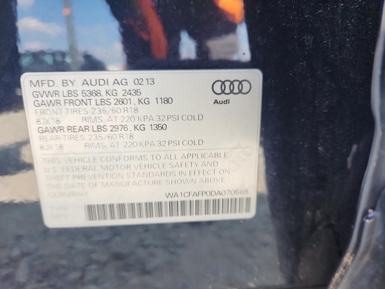 2013 Audi Q5 Premium VIN: WA1CFAFP0DA070565 Lot: 80808605