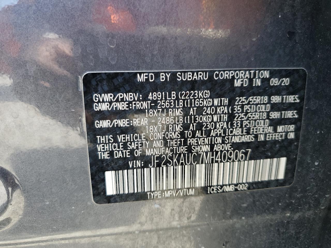 2021 Subaru Forester Limited VIN: JF2SKAUC7MH409067 Lot: 71303615