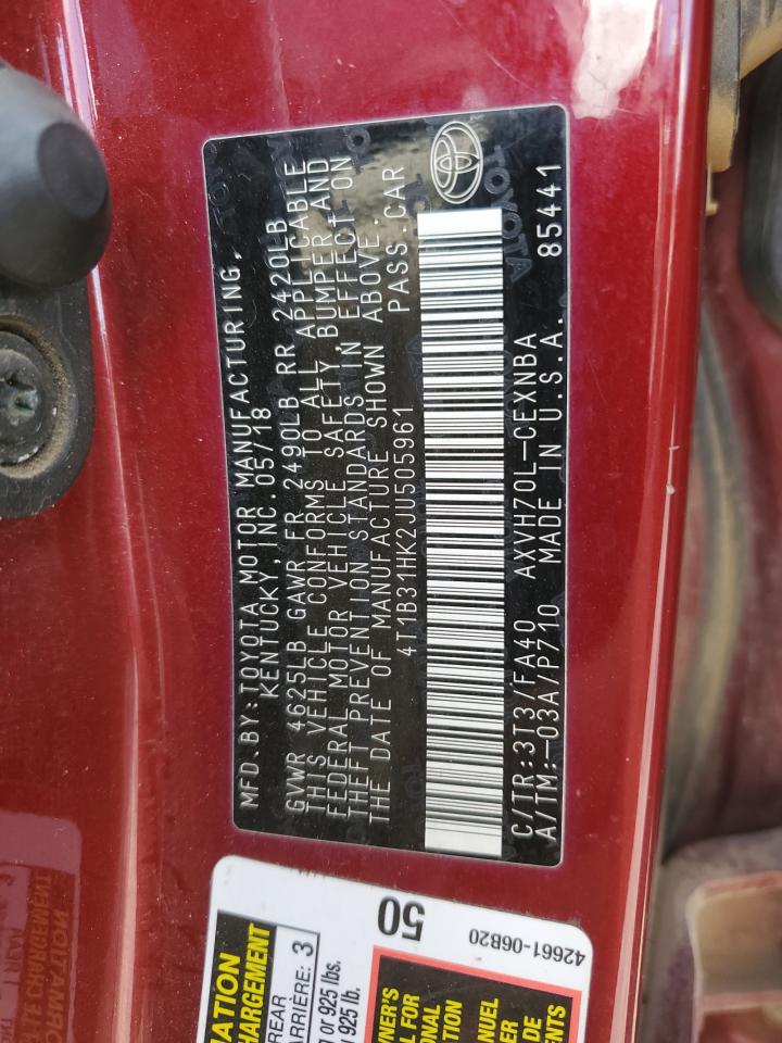 2018 Toyota Camry Le VIN: 4T1B31HK2JU505961 Lot: 83773475