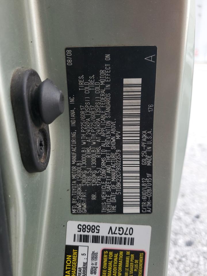 2009 Toyota Sienna Xle VIN: 5TDBK22C79S023579 Lot: 70950405