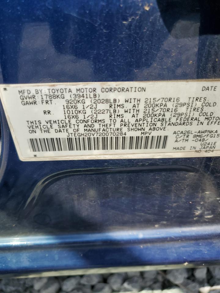 2002 Toyota Rav4 VIN: JTEGH20V720070284 Lot: 71850395