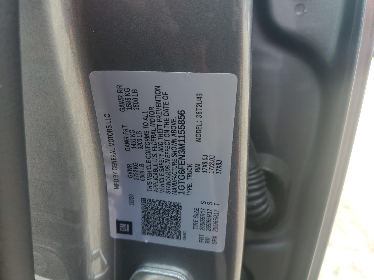 2021 GMC Canyon At4 VIN: 1GTG6FEN3M1155856 Lot: 80445555