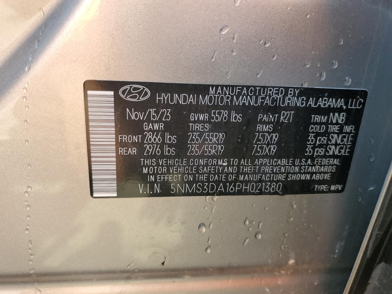 2023 Hyundai Santa Fe Sel Premium VIN: 5NMS3DA16PH021380 Lot: 80307685