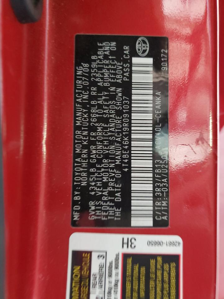 2009 Toyota Camry Base VIN: 4T4BE46K19R091037 Lot: 81781115