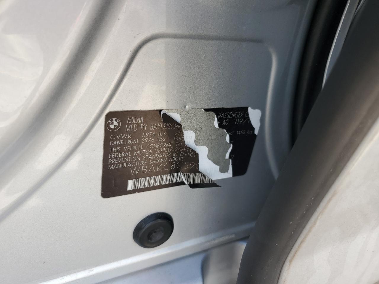 2012 BMW 750 Lxi VIN: WBAKC8C59CC436562 Lot: 81883145