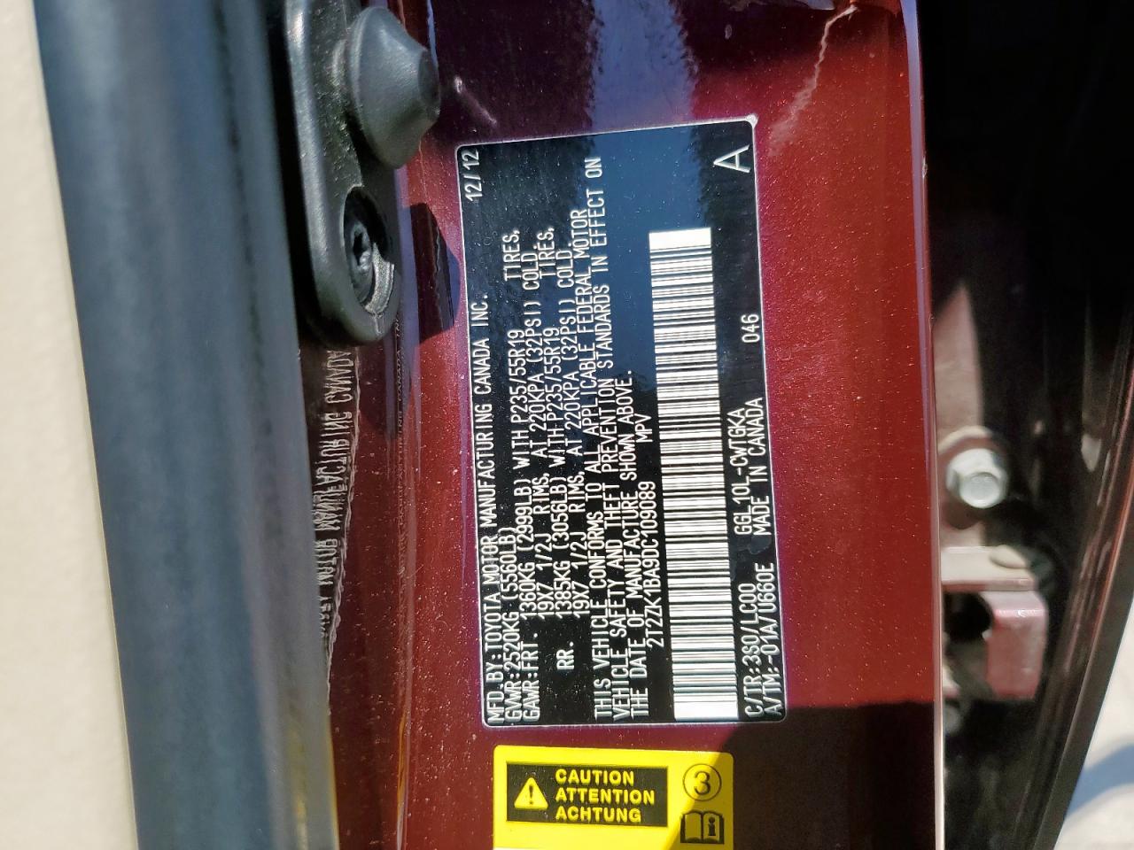 2013 Lexus Rx 350 VIN: 2T2ZK1BA9DC109089 Lot: 70421545