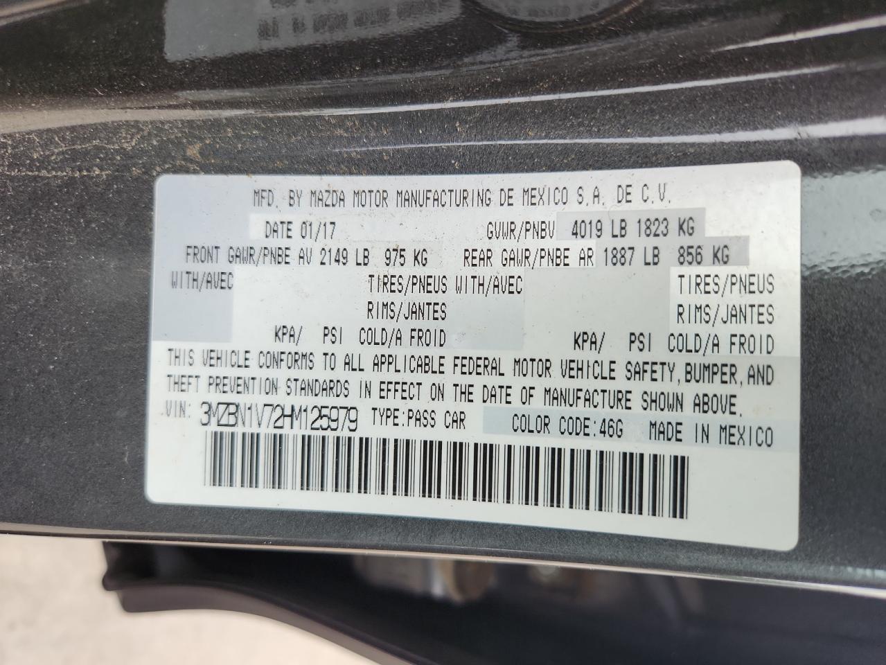 2017 Mazda 3 Touring VIN: 3MZBN1V72HM125979 Lot: 72073165