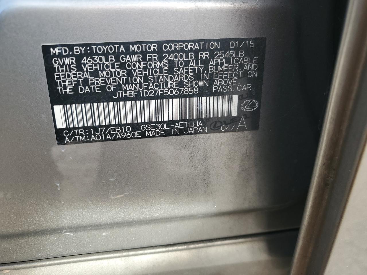 2015 Lexus Is 250 VIN: JTHBF1D27F5067858 Lot: 81512495