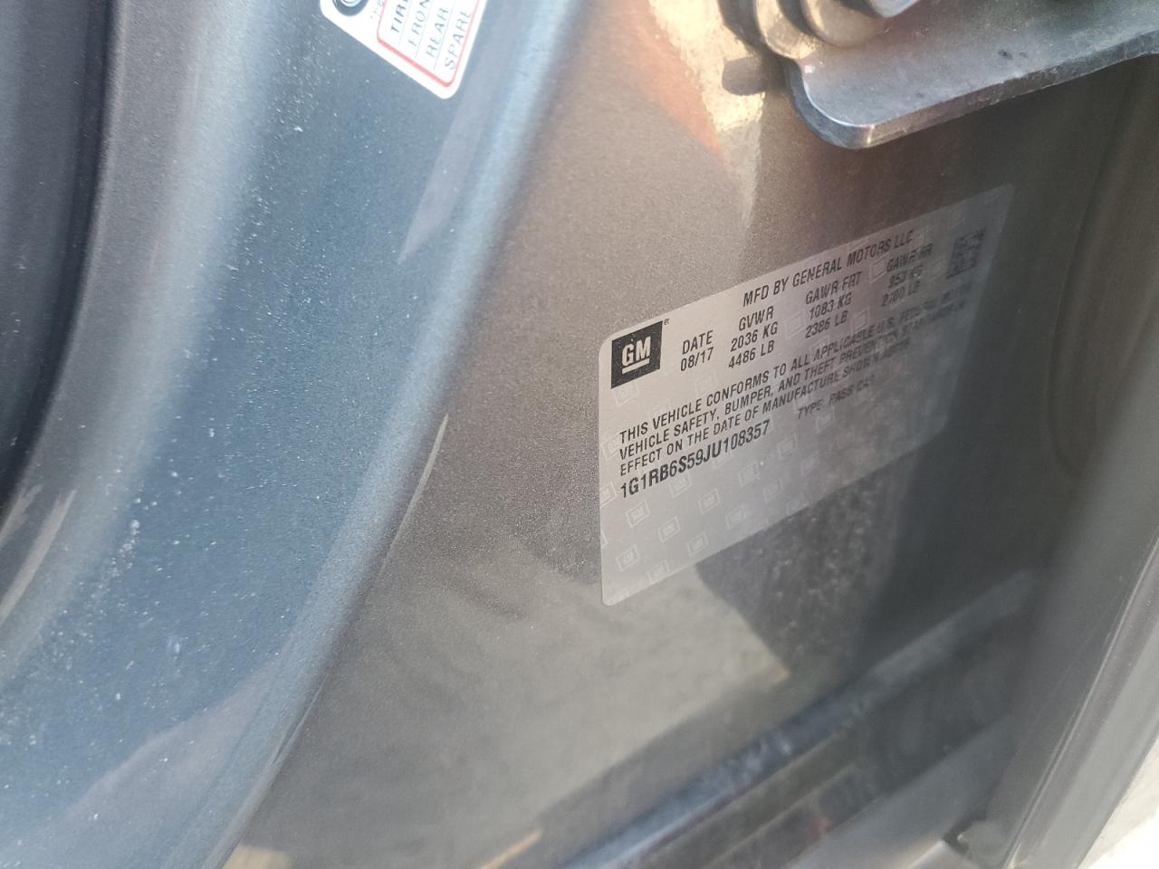 2018 Chevrolet Volt Premier VIN: 1G1RB6S59JU108357 Lot: 80606655