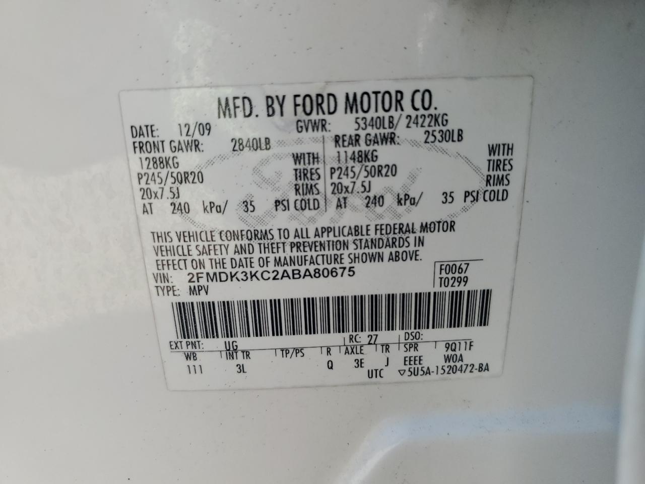 2010 Ford Edge Limited VIN: 2FMDK3KC2ABA80675 Lot: 81074615